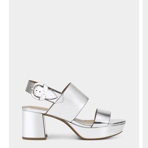 Aerosoles Platform Sandal in Silver Metallic Faux Leather